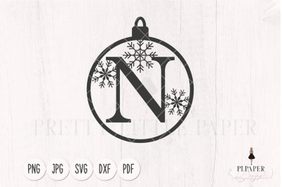 Christmas ball svg, Christmas monogram svg, Ornament svg, Letter N svg