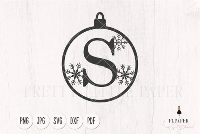 Christmas ball svg, Christmas monogram svg, Ornament svg, Letter S svg