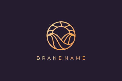 sea wave sun logo with luxury style