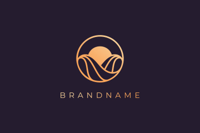 ocean wave sun logo with luxury style