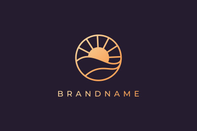 ocean wave sun logo with luxury style