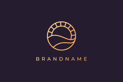 ocean wave sun logo with luxury style