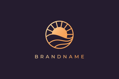 ocean wave sun logo with luxury style