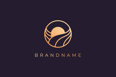 ocean wave sun logo with luxury style