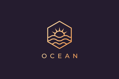 simple ocean sun logo with luxury style