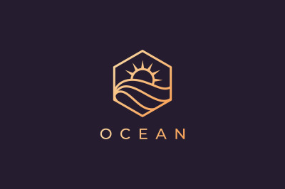 simple ocean sun logo with luxury style