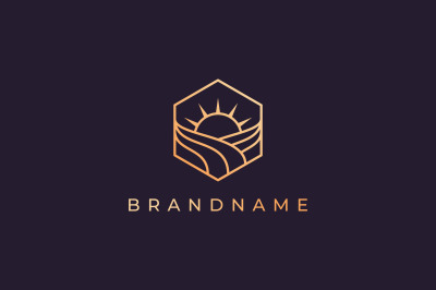 simple ocean sun logo with luxury style