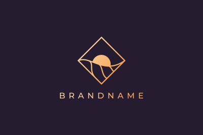 simple ocean sun logo with luxury style