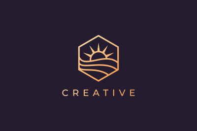 simple ocean sun logo with luxury style