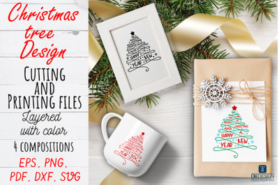 Merry Christmas SVG. Happy new year SVG Cute file. Christmas Tree.