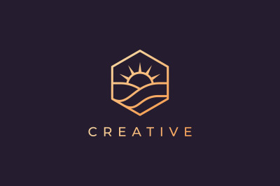 simple ocean sun logo with luxury style