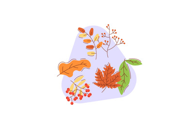Falling dried leaves flat vector concept illustration with abstract sh