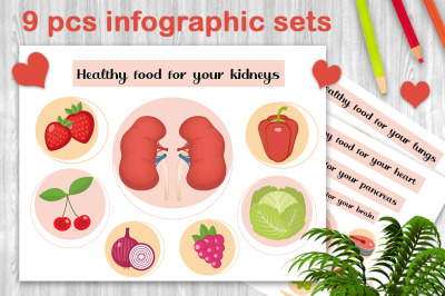 9 Infographic set Healthy food diet