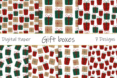 Gift box pattern. New year Christmas vector. Gift boxes SVG