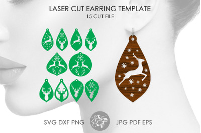 Reindeer earrings, SVG cut files, Christmas laser cut earring file