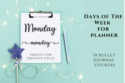 Days of week stickers for planners, Bullet Journals Planners