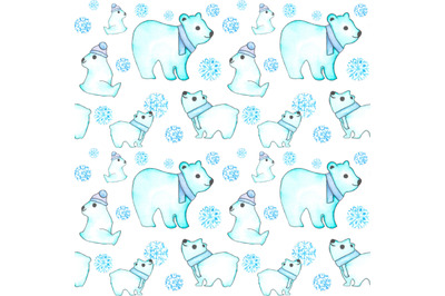 Northern bears watercolor seamless pattern. Christmas pattern New Year