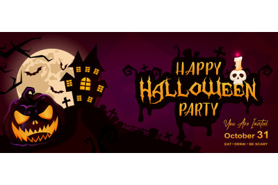 Happy halloween event flat banner vector template