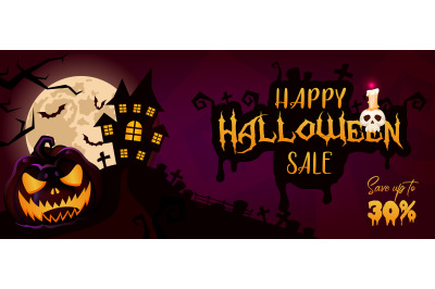 Happy Halloween sale banner cartoon template