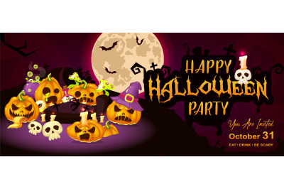 Happy halloween event flat banner template