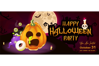 Happy halloween night party flat banner template