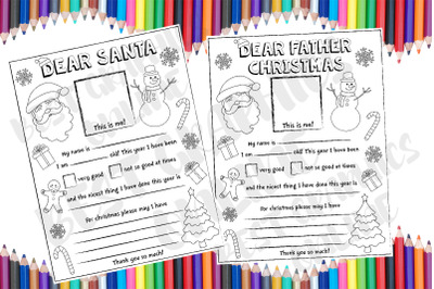 Dear Santa coloring Christmas letter&2C; Dear Father Christmas