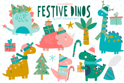 Festive Dinos clipart set