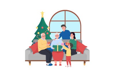 Family Christmas celebration 2D vector web banner&2C; poster