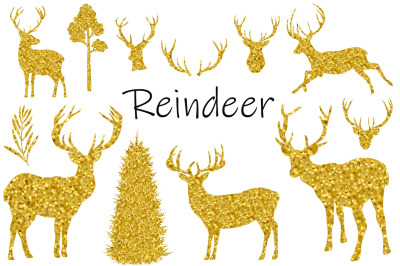 Reindeer golden silhouettes vector. Reindeer silhouettes SVG