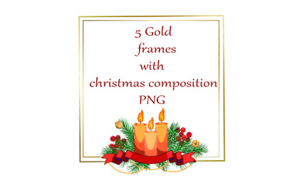 Gold frames with christmas composition  Clipart PNG.  set  Christmas C