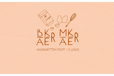 Baker Maker. Sans SERIF font. 15 Logos. Kitchen Doodles