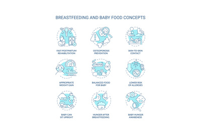 Breastfeeding and baby food concept icons set