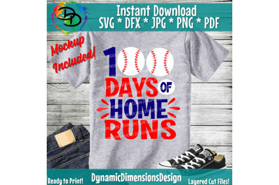 100 Days of Home Runs SVG, 100th Day of School Cut File, Boy Shirt Des