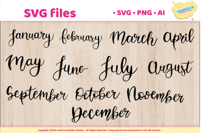 Months of The Year - SVG Hand Lettered Pack