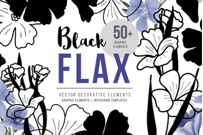 Set of Vector Floral Graphic Elements &quot;Black Flax&quot;
