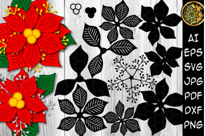Christmas Poinsettia Bunches Builder SVG Clipart Layered Design