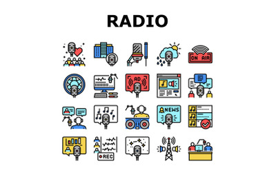 Radio Studio Podcast Collection Icons Set Vector