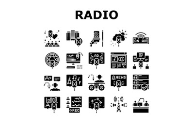 Radio Studio Podcast Collection Icons Set Vector