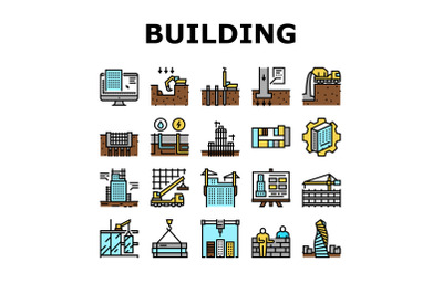 Building Construction Collection Icons Set Vector