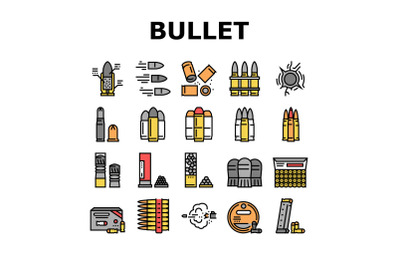 Bullet Ammunition Collection Icons Set Vector