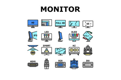 Computer Pc Monitor Collection Icons Set Vector