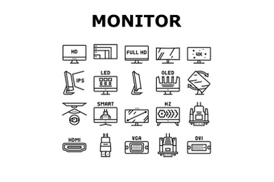 Computer Pc Monitor Collection Icons Set Vector