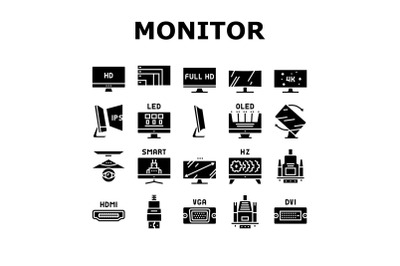 Computer Pc Monitor Collection Icons Set Vector