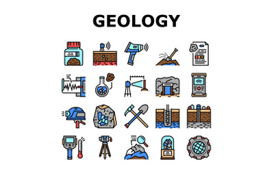 Geology Researching Collection Icons Set Vector