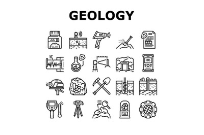 Geology Researching Collection Icons Set Vector