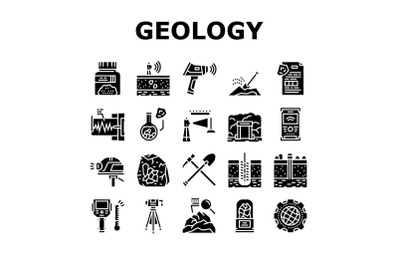 Geology Researching Collection Icons Set Vector