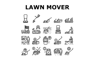 Lawn Mower Equipment Collection Icons Set Vector