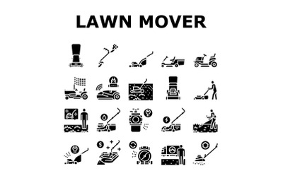 Lawn Mower Equipment Collection Icons Set Vector