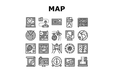 Map Location System Collection Icons Set Vector