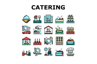 Catering Food Service Collection Icons Set Vector